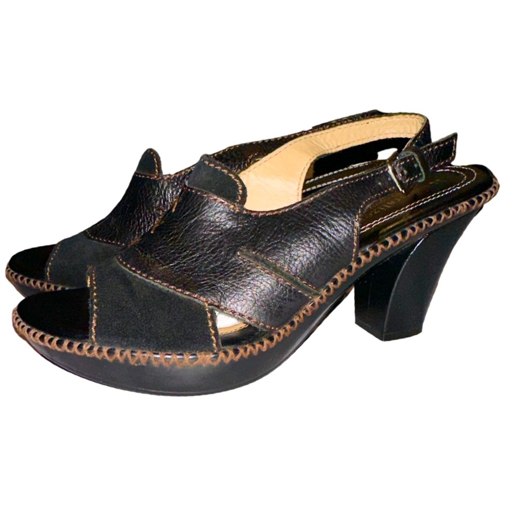 Naturalizer N5 Open Toe Sling Back Platforms Brown/Black, 9.5